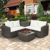 4 PCS Outdoor Cushioned PE Rattan Wicker Sectional Sofa Set Garden Patio Furniture Set (Beige Cushion) - Beige