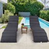 Outdoor Patio Wood Portable Extended Chaise Lounge Set with Foldable Tea Table for Balcony; Poolside; Garden; Brown Finish+Dark Gray Cushion