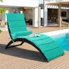 Patio Wicker Sun Lounger, PE Rattan Foldable Chaise Lounger with Removable Cushion and Bolster Pillow, Black Wicker and Beige Cushion - Blue