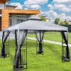 10' x 10' Patio Gazebo with Mosquito Net and Corner Shelves; Light Gray - as pic