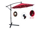 10 ft Outdoor Patio Umbrella Solar Powered LED Lighted 8 Ribs Umbrella with Crank and Cross Base for Garden Outside Deck Swimming Pool - Red