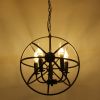 5-Light Globe Sphere Orb Cage Flush-Mount Chandelier Black Pendant Light Farmhouse Chandelier Candle Globe Ceiling Light Fixture - as picture