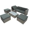 Patio Furniture Sets, 5-Piece Patio Wicker Sofa with Adustable Backrest, Cushions, Ottomans and Lift Top Coffee Table - Gray