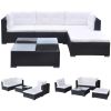 vidaXL 5 Piece Patio Lounge Set with Cushions Poly Rattan Black - Black