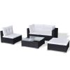 vidaXL 5 Piece Patio Lounge Set with Cushions Poly Rattan Black - Black