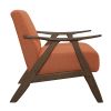 Modern Home Furniture Orange Color Fabric Upholstered 1pc Accent Chair Cushion Back and Seat Walnut Finish Solid Rubber Wood Furniture - as Pic