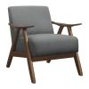 Modern Home Furniture Gray Fabric Upholstered 1pc Accent Chair Walnut Finish Wood Cushion Back and Seat Furniture - as Pic