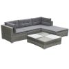 vidaXL 5 Piece Patio Lounge Set with Cushions Poly Rattan Gray - Grey