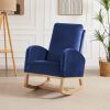 Rocking Chair Mid-Century Modern Rocking Armchair Upholstered Tall Back Accent Glider Rocker - Blue