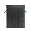 Flip Type Bamboo Laundry Hamper Wooden Folding Dirty Clothes Storage Basket Body with Removable Liners RT - black