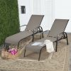 2 Pieces Outdoor Patio Lounge Chair Chaise Fabric with Adjustable Reclining Armrest - Brown