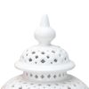 White Ceramic Ginger Jar Vase with Decorative Design and Removable Lid - as Pic