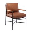 Metal Frame Faux Leather Porch Chair Accent Chair with Thick Padded Backrest and Seat Cushion for Living Room Bedroom; Brown PU - as Pic