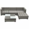 vidaXL 5 Piece Patio Lounge Set with Cushions Poly Rattan Gray - Grey