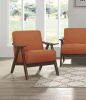 Modern Home Furniture Orange Color Fabric Upholstered 1pc Accent Chair Cushion Back and Seat Walnut Finish Solid Rubber Wood Furniture - as Pic