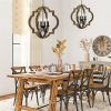 4-Light Rustic Farmhouse Chandelier, 21.7'' Wood Pendant Light Adjustable Hanging Chain, Kitchen Island Chandelier Light Fixture