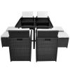 vidaXL 9 Piece Patio Dining Set with Cushions Poly Rattan Black - Black