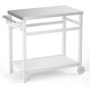 Outdoor Prep Cart Dining Table for Pizza Oven;  Patio Grilling Backyard BBQ Grill Cart - White