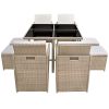 vidaXL 9 Piece Patio Dining Set with Cushions Poly Rattan Beige - Beige