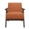 Modern Home Furniture Orange Color Fabric Upholstered 1pc Accent Chair Cushion Back and Seat Walnut Finish Solid Rubber Wood Furniture - as Pic