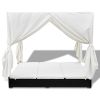 vidaXL Patio Lounge Bed with Curtains Poly Rattan Black - Black