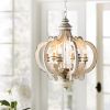 Antiqued Wood And Metal Chandelier; White