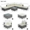 8-Pieces Outdoor Patio Furniture Sets;  Garden Conversation Wicker Sofa Set;  Single Sofa Combinable - Beige