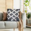 18 x 18 Handcrafted Square Jacquard Soft Cotton Accent Throw Pillow; Diamond Pattern; White; Black - as Pic