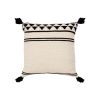 18 x 18 Square Cotton Accent Throw Pillow with Simple Striped Pattern and Tassels; White and Black; DunaWest - Default