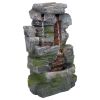 Indoor Home Office Resin Towering Cave Waterfall Table Fountain with LED Lights - 14 Inch - Gray - resin