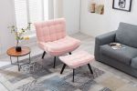 Modern Soft Velvet Fabric Material Large Width Accent Chair Leisure Chair Armchair TV Chair Bedroom Chair With Ottoman Black Legs - Pink Teddy