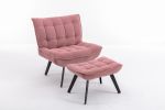 Modern Soft Velvet Fabric Material Large Width Accent Chair Leisure Chair Armchair TV Chair Bedroom Chair With Ottoman Black Legs  - Pink