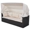 Outdoor Patio Rectangle Daybed with Retractable Canopy;  Wicker Furniture Sectional Seating with Washable Cushions;  Backyard;  Porch - Beige