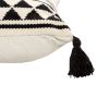 18 x 18 Square Cotton Accent Throw Pillow with Simple Striped Pattern and Tassels; White and Black; DunaWest - Default