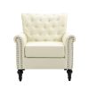 Mid-Century Modern Accent Chair; Linen Armchair w/Tufted Back/Wood Legs; Upholstered Lounge Arm Chair Single Sofa for Living Room; Beige