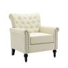 Mid-Century Modern Accent Chair; Linen Armchair w/Tufted Back/Wood Legs; Upholstered Lounge Arm Chair Single Sofa for Living Room; Beige