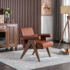 Accent chair; KD rubber wood legs with Walnut finish. PU leather cover the seat. With a cushion.Brown - as Pic