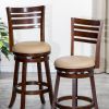 24" Counter Height Slat Back Swivel Stool; Cherry Finish; Bone Leather Seat