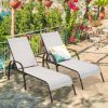 2 Pieces Outdoor Patio Lounge Chair Chaise Fabric with Adjustable Reclining Armrest - Gray