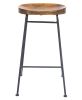 Mango Wood Saddle Seat Bar Stool With Iron Rod Legs; Brown and Black