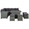 vidaXL 6 Piece Patio Lounge Set with Cushions Poly Rattan Gray - Grey