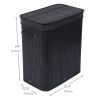 Flip Type Bamboo Laundry Hamper Wooden Folding Dirty Clothes Storage Basket Body with Removable Liners RT - black