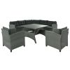 6-Piece Outdoor Wicker Sofa Set, Patio Rattan Dinning Set, Sectional Sofa with Thick Cushions and Pillows, Plywood Table Top- Gray