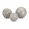 Handcrafted Decorative Orb Ball; Textured; Polyresin and Glass; Set of 3; Antique Silver; DunaWest