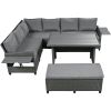 5-Piece Outdoor Patio Rattan Sofa Set; Sectional PE Wicker L-Shaped Garden Furniture Set with 2 Extendable Side Tables; - Gray