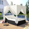 Outdoor Patio Wicker Sunbed Daybed with Cushions, Adjustable Seats - Beige