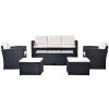 6-piece All-Weather Wicker PE rattan Patio Outdoor Dining Conversation Sectional Set with coffee table, ottomans, removable cushions - Beige