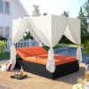 Outdoor Patio Wicker Sunbed Daybed with Cushions, Adjustable Seats - Orange