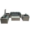 Patio Furniture Sets, 7-Piece Patio Wicker Sofa , Cushions, Chairs , a Loveseat , a Table and a Storage Box - Gray