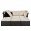 Outdoor Patio Rectangle Daybed with Retractable Canopy, Wicker Furniture Sectional Seating with Washable Cushions - Beige